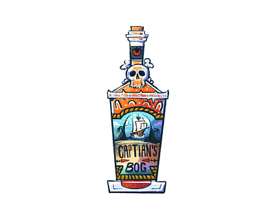 Captain's Bog Bottle Design alcohol bottle drink glass illustration illustrator label liquor packaging pirate procreate ship skull tropical