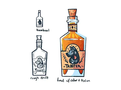 Trooper Whiskey alcohol art process bottle branding dog drink illustration illustrations illustrator label design liquor procreate trooper whiskey