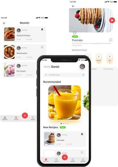 Food Recipe App app design icon typography ui ux