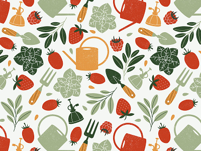 Vegetable & Herb Garden garden greens herb illustration pattern seamless strawberry vector vegetable watering can xara