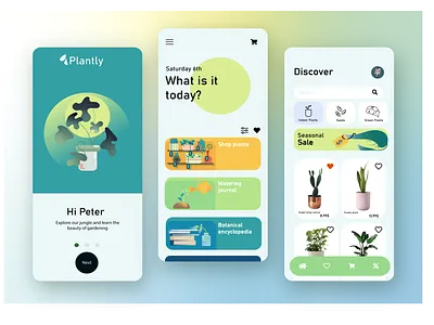 Plantly - Plants mobile app 7designsin7days ai branding challenge design graphic design illustration illustrations illustrator logo mobile plant plantly plants vector web