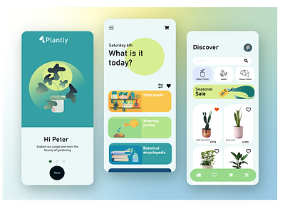 Plantly - Plants mobile app 7designsin7days ai branding challenge design graphic design illustration illustrations illustrator logo mobile plant plantly plants vector web