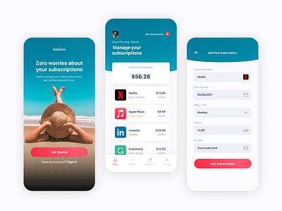 SubZero - Subscription Management App UI app design mobile splash screen