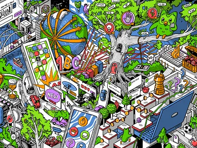 TechCrunch EC-1 : Duolingo color digital drawing editorial il illustration isometric language owl techcrunch technology wacom