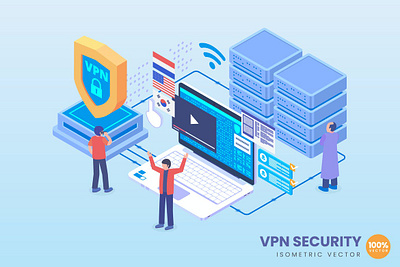 Isometric VPN Security Concept 3d 3d animation 3d art 3d character 3d illustration agency app business concept conceptual flat illustration landing page page process technology vector web web design website