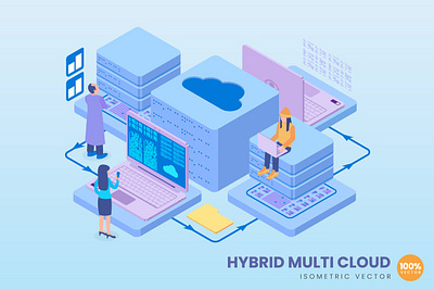 Isometric Hybrid Multi Cloud Concept 3d 3d animation 3d art 3d character 3d illustration agency app business concept conceptual development flat illustration landing page page process technology vector web website