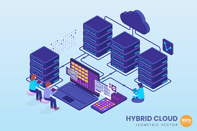 Isometric Hybrid Cloud Concept 3d 3d animation 3d art 3d character 3d illustration agency app business concept conceptual flat illustration landing page page technology vector web web design web development website