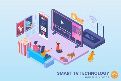 Isometric Smart TV Technology Concept 3d 3d animation 3d art 3d illustration app business character concept conceptual flat illustration landing landing page page process technology vector web web design website