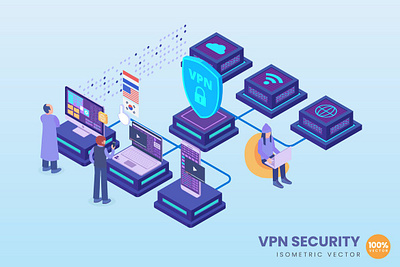 Isometric VPN Security Concept 3d 3d animation 3d art 3d character 3d illustration agency app business concept conceptual flat illustration landing landing page page process technology vector web website