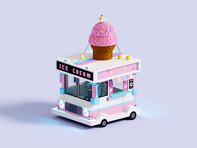 Ice Cream Truck 3d ice cream ice cream truck illustration magicavoxel render truck voxel voxelart