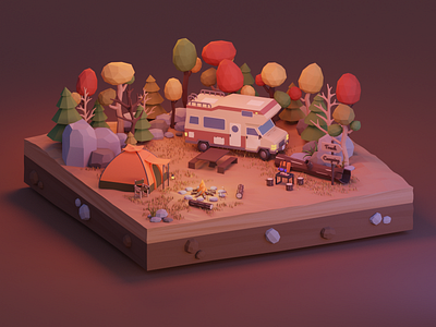 Camping low poly 3d 3dart 3dartist 3dcar 3dgraphics 3dmodeling blender conceptart cycles digital digitalart gamedesign gamedev illustration lowpoly render