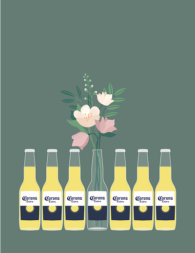 Corona Time beer corona design florals flowers illustration vase vector