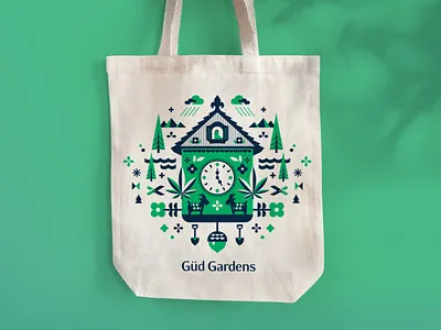 Cuckoo clock brand cannabis cuckoo clock design farm garden german goats green identity illustration mountains oregon quirky river whimsical