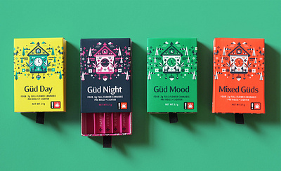 Güd packaging box brand branding cannabis chicken clock color coding cuckoo clock cute design drawer farm goat illustration marijuana modern oregon packaging pattern rogue river