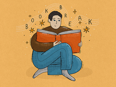 Book Break 2d book book lover book reader books break character illustration open book reading