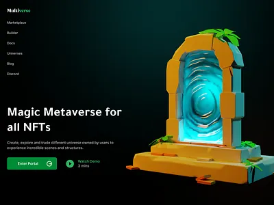 Multiverse Landing Page 3d blockchain design landing page nft ui web