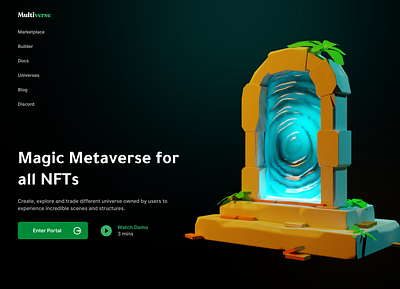 Multiverse Landing Page 3d blockchain design landing page nft ui web