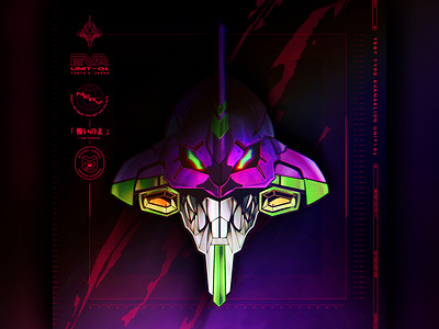 EVA UNIT-01 anime branding design head illustration logo mech robot ui vector