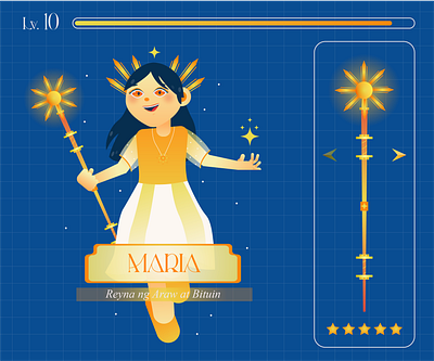 Maria - Reyna ng Araw at Bituin artph character art character design concept art costume cute art flat design illustration portrait shapes staff stars sun video game video game character weapon