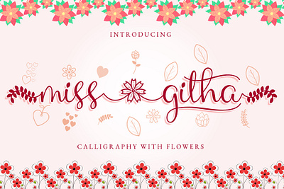 Miss Githa - Spring Font with Floral Theme calligraphy crafty font cursive font floral font flower font font girly font handwriting handwritten font lettering logo nature font script seasonal font spring font swash font tiny calligraphy typeface typography