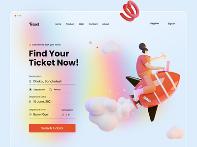 Ticket Booking Web UI Exploration 3d air ticket booking designer glass effect illu illustration landing page tazrin ticket booking app travel app travel website travelling trendy ux