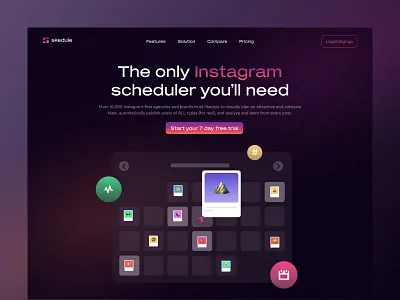 Skedule - Instagram Scheduler calendar clean colorful emoji glassmorphism gradient icon instagram landing landing page schedule ui ux web website