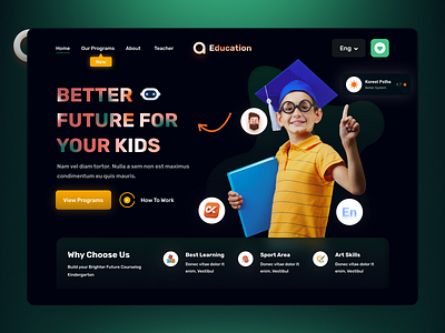 Educational Website Design baby learning best ui colorful design creative design educational website elearning glassmorphism kid learning landing page learning website online courses popular design trend 2021 uiux design university web design