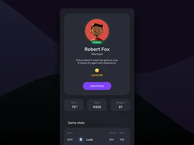 Gamer profile 006 app dailyui dark design experience game interface profile theme ui ux