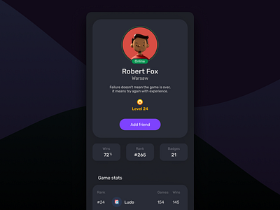 Gamer profile 006 app dailyui dark design experience game interface profile theme ui ux