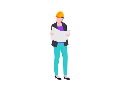 Woman Architect 👇 architect art blueprint color construction design engineer flat graphic icon illustration job labour map woman worker