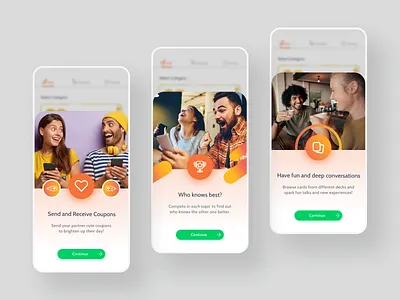 Intro modals for mobile app android app branding cards design figma game hybrid ios mobile modals social ui ux welcome