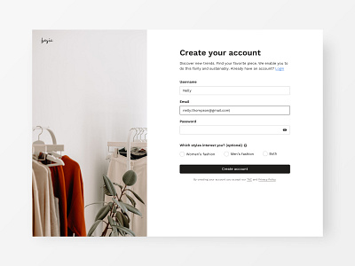 Sign up form for a website account branding clean ui clothing dailyui dailyui 001 fashion form form design login login screen minimal registration sign up ui design web webdesign website