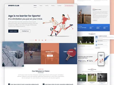 Sports Club Website Design baseball basketball cricket design figma figmadesign football landing page sports club sports club landing page sports club website table tennis ui design uiux