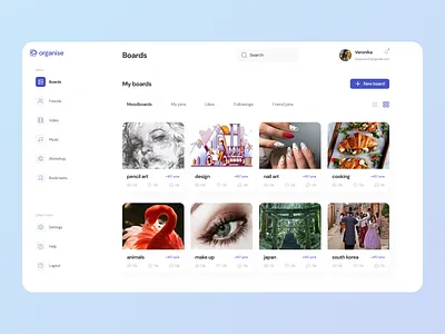 Organise card category create dashboard design files image media menu moodboard search ui ux website