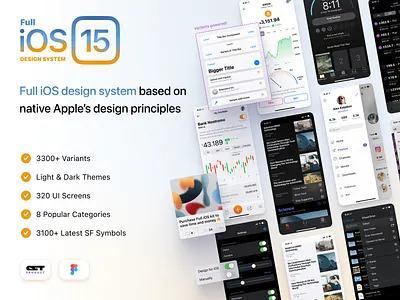 Full iOS 15 UI Kit button dark design figma font gui icon interface ios ios15 iphone light mobile screen slider switch system ui ui kit ux