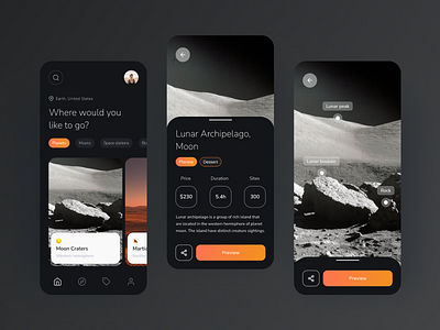 Interspace travel booking app app design eccomerce minimal space app space travel typography ui
