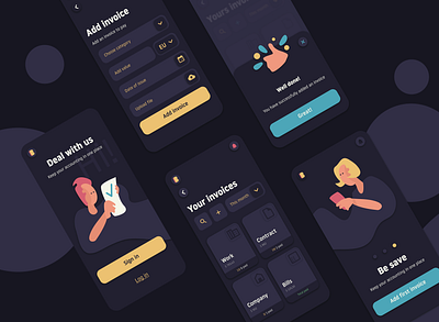 Mobile App BBInvoice app dark design ilustration invoice ux