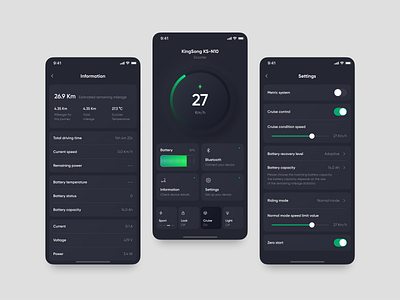 Scooter Dashboard speedometer app bike dashboard design electric electric scooter engine interface ios map mobile navigation rent route scooter service speedometer travel ui ux