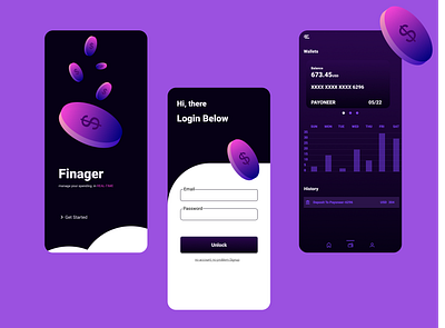 Finager- Finance and Spending Tracker - concept dark expenses finance mobile productivity ui ux