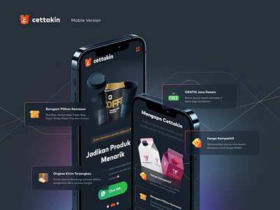 Cettakin Mobile Version branding clean dark glass effect gradient mobile packaging printing shop product