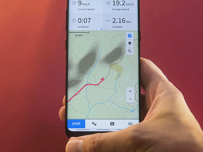 Stop button with a "lock" function—real product implementation activity android finish interaction interface iphone komoot lock map material design mobile navigate navigation plan product design route tap tour ux