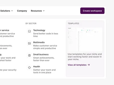 Dropdown menu navigation UI design business clean dropdown header landing page link menu nav navbar navigation bar navigation menu saas sidebar sofware ui design violet web design website white workspace