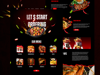 Restaurant Website (KFC) darktheme ecommercedesign foodapp fooddelivery foodwebsite landingpage minimalui modernui orderingapp productshowcase responsivedesign restaurantui uiuxdesign