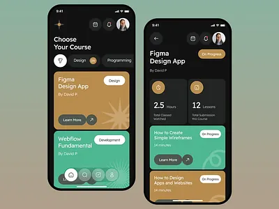 Online Course & Bootcamp app design bootcamp clean layout course app dark theme e learning educational app figma design learning learning statistics mobile ui online classes online courses programming saas studying submission ui ux ux design web development course