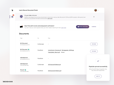 RedDoor Secure Document Portal - Dashboard app clean design document download file internaction library minimal mobile mortgage portal real estate reddoor secure server ui upload ux web