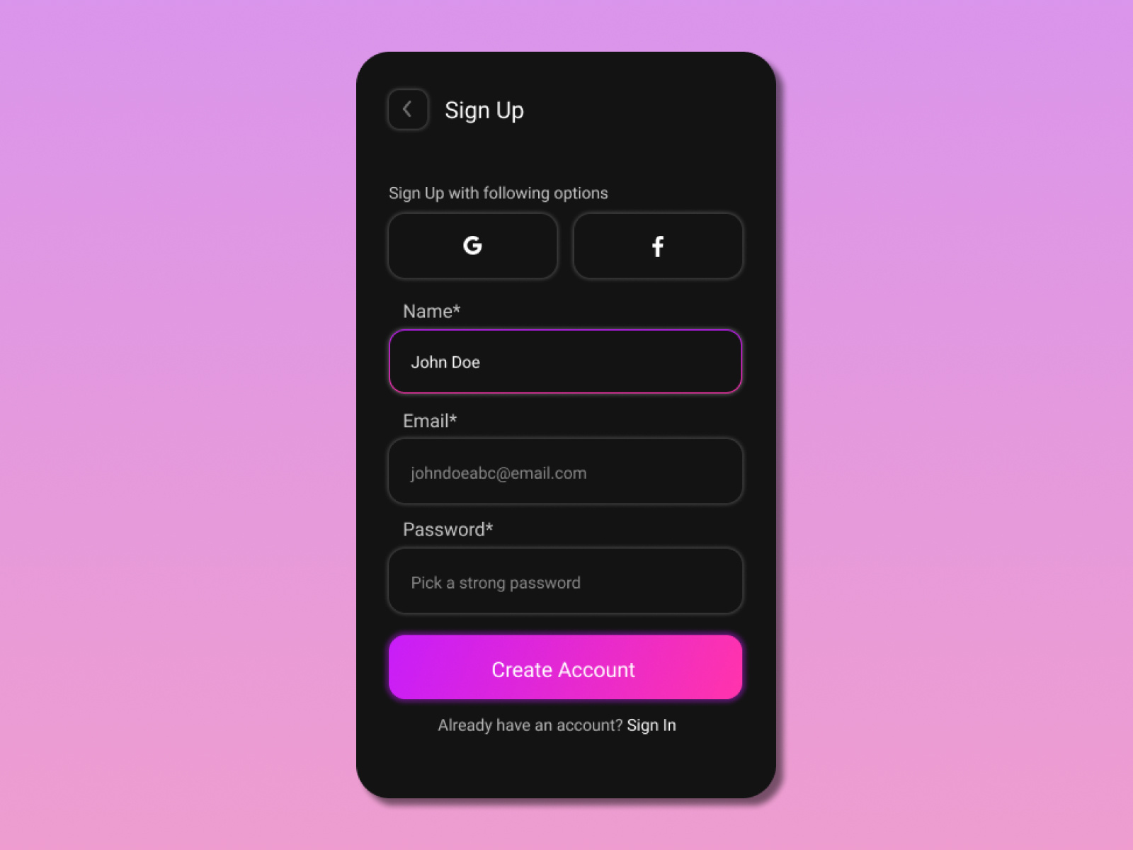 Example of Sign Up Page #DailyUI