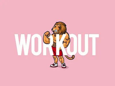 Lion Workout Character africa branding design dribbble fitness flat illustration lion logo typography ui ux vector workout