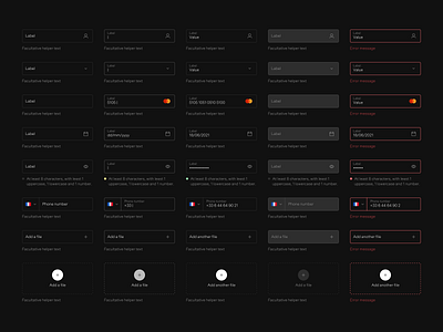 Back Market's Design System Inputs app autolayout backmarket checkout credit card dark dark mode design system drag and drop ecommerce figma file upload input inputs password phone number select text web