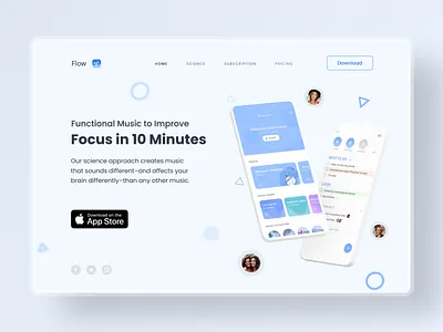 Functional music for study & work app web site binaural beats clean design clean ui productivity to do