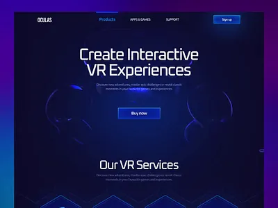 Conceptual Interactive VR Headset Landing Page Design 3d animation ar branding dark dark ui design illustration interaction landing page motion graphics oculas print product design saad typography ux vr vr headset website design